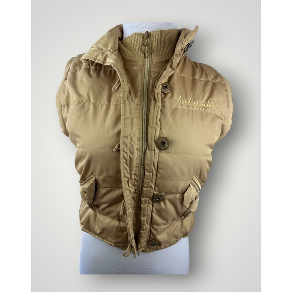 Vintage Y2K Baby Phat Feather Down Puffer Vest Gold Button Zip Womens Size Large - Picture 4 of 16